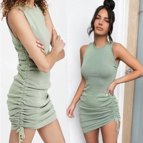 green emerald velvet dress Midi Pleated Green Military Swing Shirt Dress 3703 – Xiaolizi main image 1